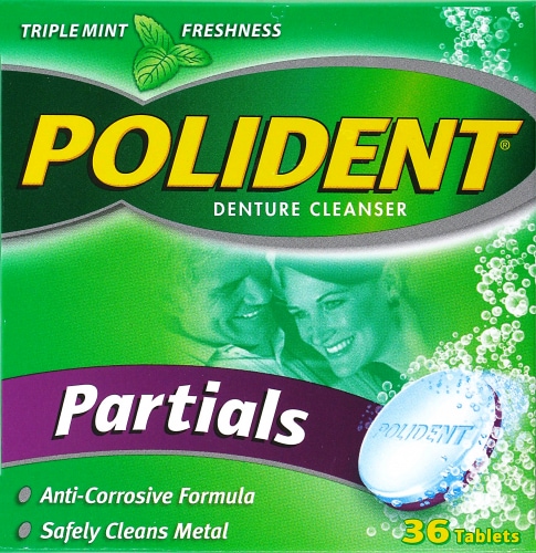 Polident for Partials Triple Mint Denture Cleanser Tablets Perspective: front