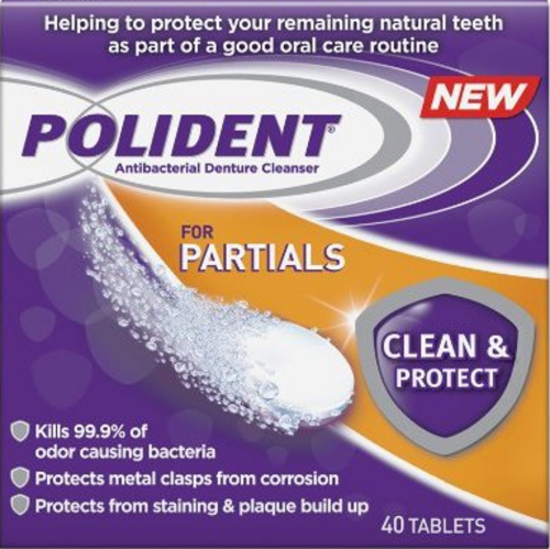 Polident for Partials Antibacterial Denture Cleanser Tablets Perspective: front