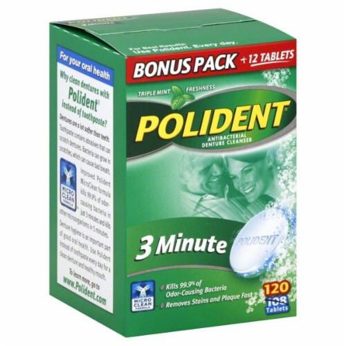Polident 3 Minute Triple Mint Antibacterial Denture Cleanser Tablets Perspective: front