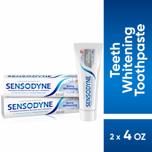 Sensodyne, Toothpaste For Sensitive Teeth and Cavity Protection, Extra Whitening Perspective: front