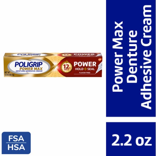 Poligrip, Power Max, Denture Adhesive Cream, Flavor Free, Power Hold + Seal Perspective: front
