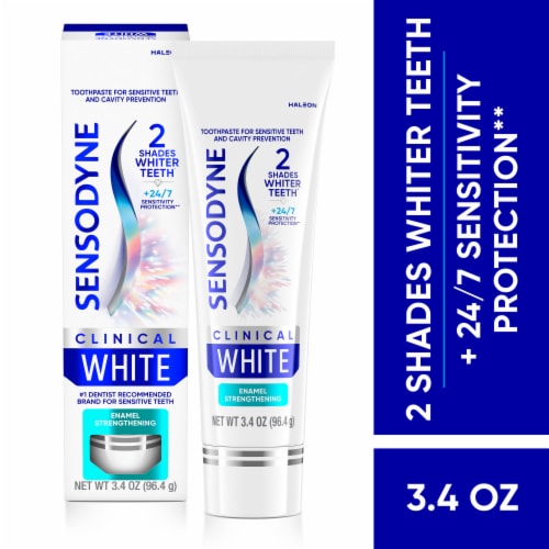 Sensodyne Clinical White Toothpaste For Sensitive Teeth, Enamel Strengthening Perspective: front