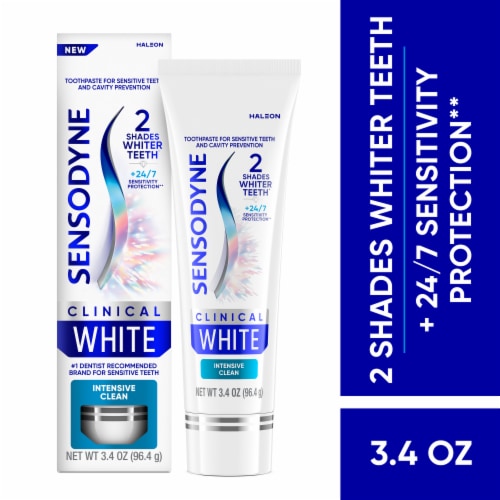 Sensodyne Clinical White Toothpaste Clinically Proven Whitening for Sensitive Teeth, Intensive Clean Perspective: front