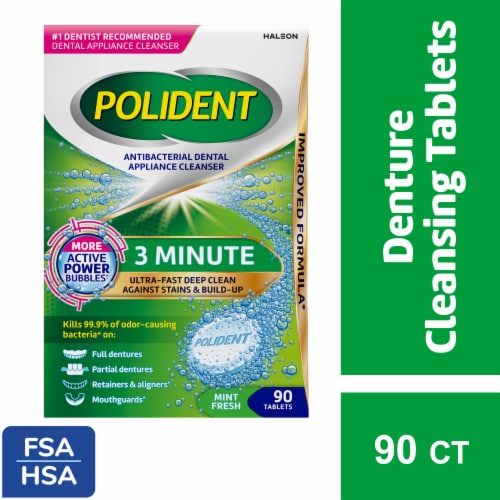 Polident 3 Minute Antibacterial Dental Appliance Cleanser Tablets Perspective: front