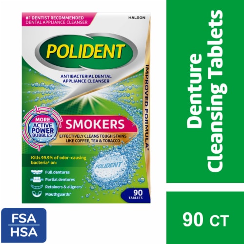 Polident Smokers Antibacterial Dental Appliance Cleanser Tablets Perspective: front