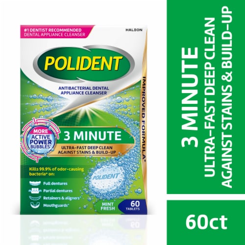 Polident 3 Minute Antibacterial Dental Appliance Cleanser Tablets Perspective: front