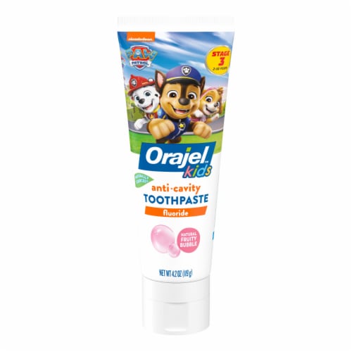 Orajel Kids PAW Patrol Anticavity Fluoride Toothpaste Natural Fruity Bubble Flavor Perspective: front