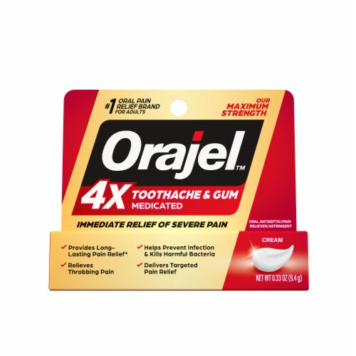 Orajel 4X For Toothache And Gum Pain Severe Pain Cream Perspective: front