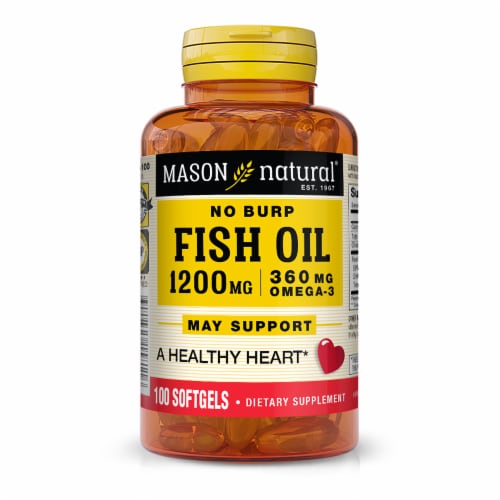 Mason Natural No Burp Fish Oil Softgels 1200mg Perspective: front