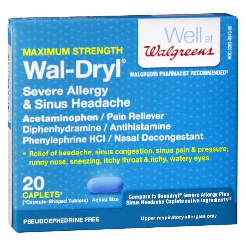 Mariano S Walgreens Wal Dryl Maximum Strength Sever Allergy Sinus Caplets 20 Ct