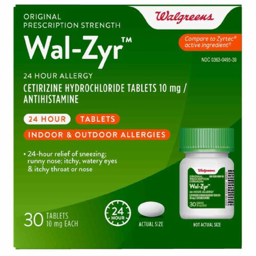 Walgreens WalZyr 24Hour Indoor & Outdoor Allergy Tablets 10mg, 30 ct