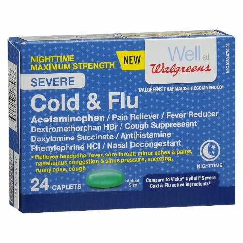 Walgreens Cold & Flu Severe Nighttime Caplets, 24 ct Baker’s
