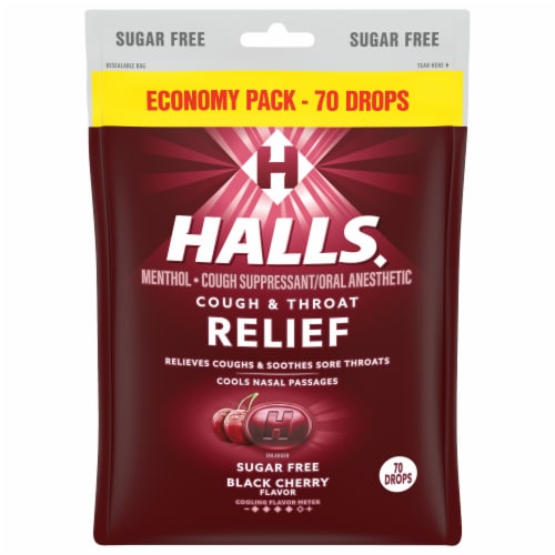 Halls Sugar Free Cherry Lozenges Perspective: front