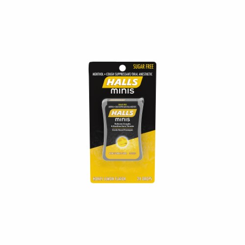 HALLS Minis Sugar Free Honey Lemon Flavor Cough Suppressant Drops Perspective: front