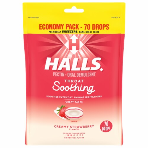 HALLS Breezers Creamy Strawberry Throat Drops Economy Pack Perspective: front