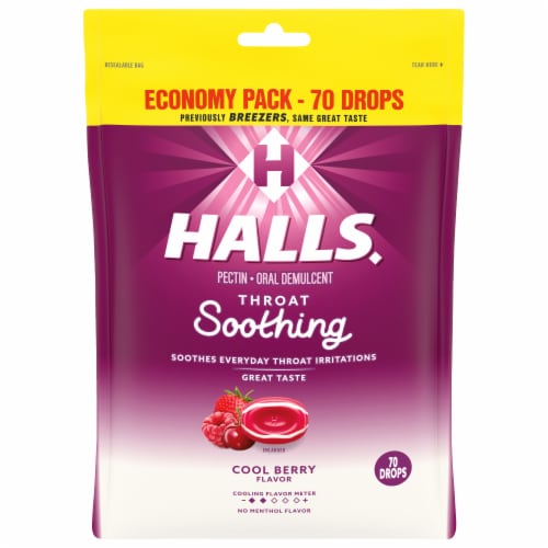 Halls Cool Berry Throat Soothing Drops Perspective: front