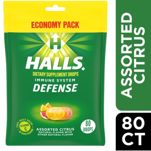 HALLS Defense Assorted Citrus Vitamin C Dietary Supplement Drops Economy Pack Perspective: front