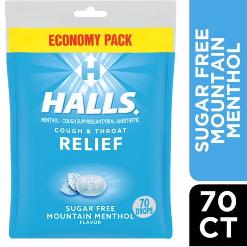 Halls Relief Mountain Menthol Sugar Free Cough Drops Economy Pack Perspective: front