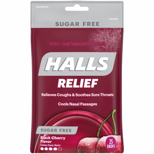 Halls Relief Black Cherry Sugar Free Cough Drops Perspective: front
