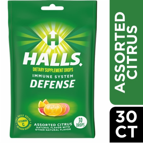 Halls Defense Assorted Citrus Vitamin C Drops Perspective: front