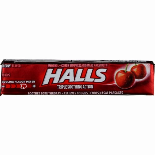 Halls Triple Soothing Action Cough Drops, Cherry, 9 Ct Perspective: front