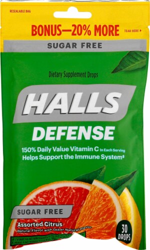HALLS Sugar Free Assorted Citrus Cough Suppressant Drops Perspective: front
