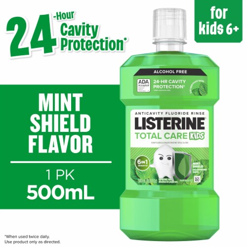 Listerine Smart Rinse Kids Mouthwash Mint Shield Flavor Alcohol-Free Anticavity Fluoride Oral Rinse Perspective: front