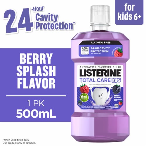 Listerine Smart Rinse Kids Mouthwash Berry Splash Flavor Alcohol-Free Anticavity Fluoride Oral Rinse Perspective: front