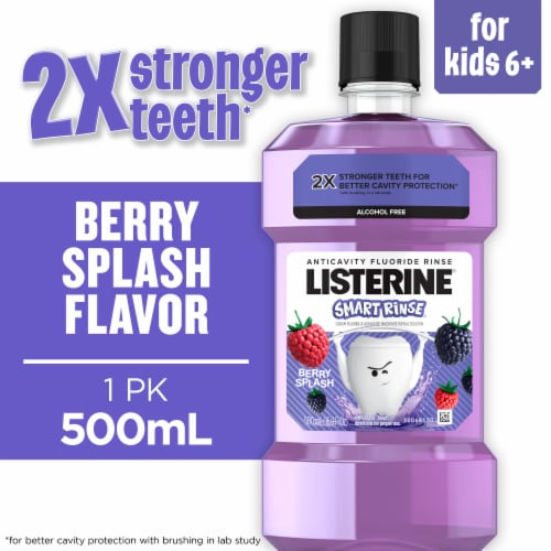 Listerine Total Care Kids Mouthwash Berry Splash Flavor Alcohol-Free Anticavity Fluoride Oral Rinse Perspective: front