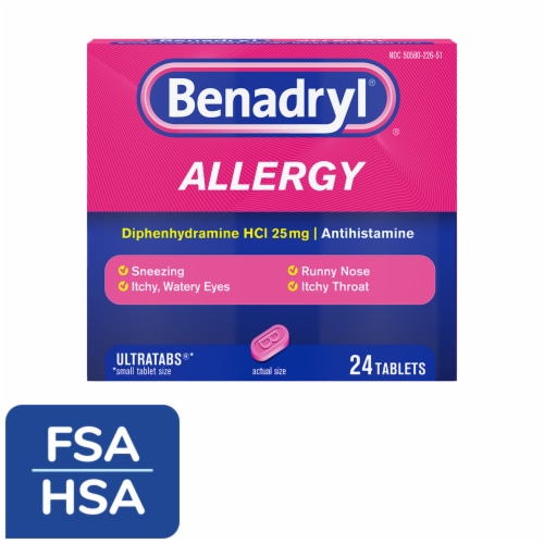 Benadryl Ultratabs Allergy & Cold Relief Tablets Diphenhydramine HCl Perspective: front
