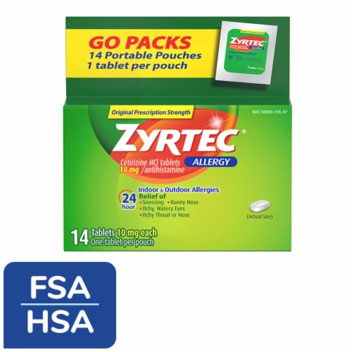 Zyrtec 24 Hour Allergy Relief Tablets Cetirizine HCl Perspective: front