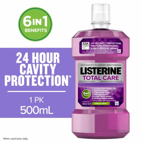 Listerine Total Care Fresh Mint Anticavity Mouthwash, 500 ml