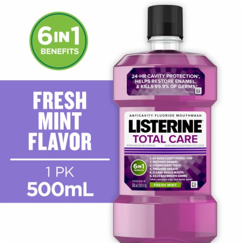 Listerine Total Care Mouthwash Fresh Mint Anticavity Fluoride Daily Oral Rinse with 6 Benefits in 1 Perspective: front