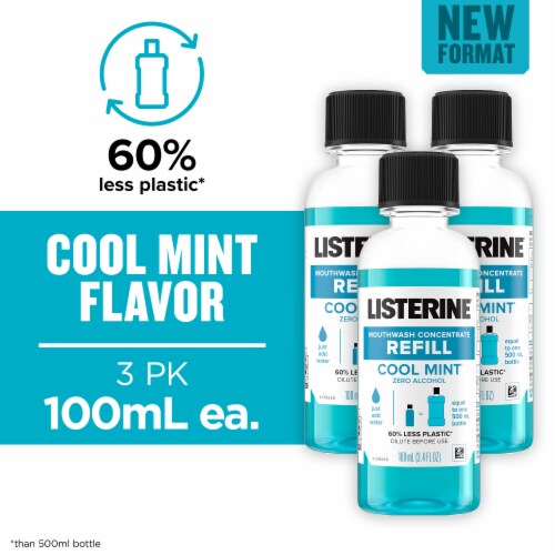 Listerine Zero Alcohol Cool Mint Mouthwash Concentrate Refills, 3