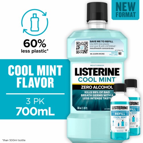 Listerine Zero Alcohol Cool Mint Mouthwash Concentrate Starter Kit Perspective: front