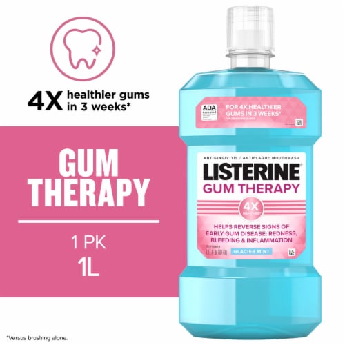 Listerine Gum Therapy Mouthwash Glacier Mint Antiplaque & Anti-Gingivitis Oral Rinse Perspective: front