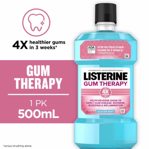 Listerine Gum Therapy Mouthwash Glacier Mint Antiplaque & Anti-Gingivitis Oral Rinse Perspective: front