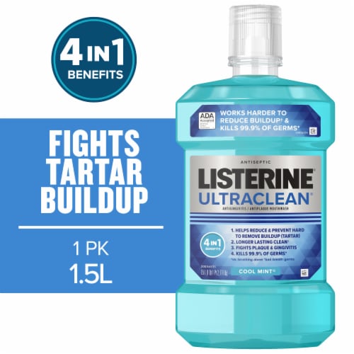 Listerine Ultraclean Antiseptic Mouthwash Cool Mint Oral Rinse with Everfresh Technology Perspective: front
