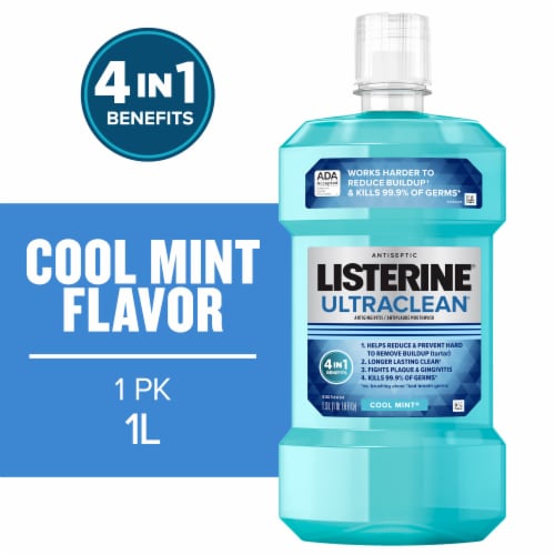 Listerine Ultraclean Antiseptic Mouthwash Cool Mint Oral Rinse with Everfresh Technology Perspective: front