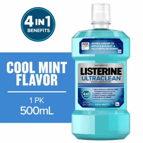 Listerine Ultraclean Antiseptic Mouthwash Cool Mint Oral Rinse with Everfresh Technology Perspective: front