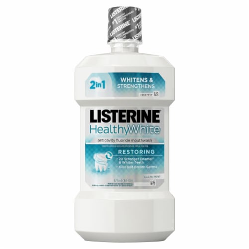 Listerine® Healthy White™ Clean Mint Flavor Anticavity Flouride Mouthwash Perspective: front