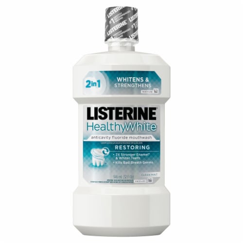 Listerine® Healthy White™ Restoring Clean Mint Anticavity Mouthwash Perspective: front