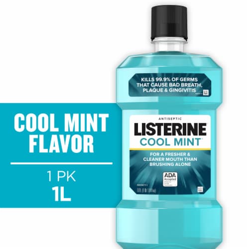 Listerine Antiseptic Mouthwash Cool Mint Daily Oral Rinse Kills 99% of Germs that Cause Bad Breath Perspective: front