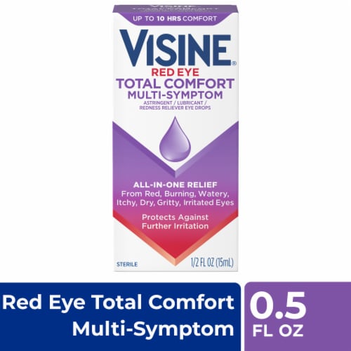 Visine Red Eye Total Comfort Multi-Symptom Astringent Lubricant And Redness Reliever Eye Drops Perspective: front