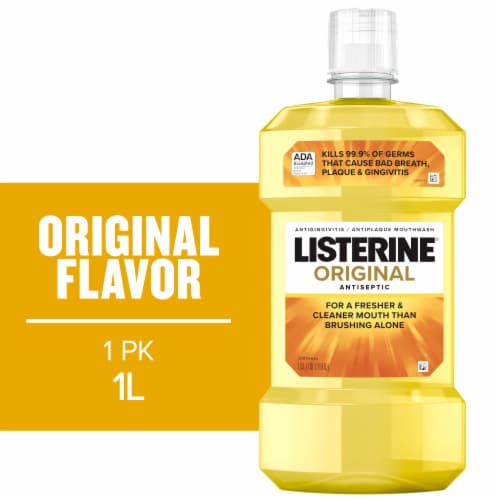 Listerine Antiseptic Mouthwash Original Daily Oral Rinse Kills 99% of Germs that Cause Bad Breath Perspective: front