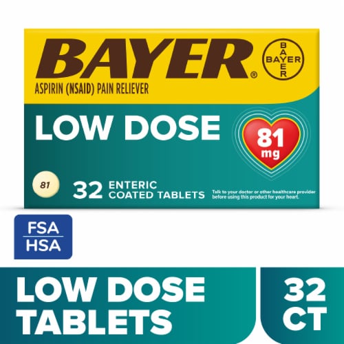 Bayer® Aspirin Low Dose Regimen Pain Reliever Safety Coated Tablets Perspective: front