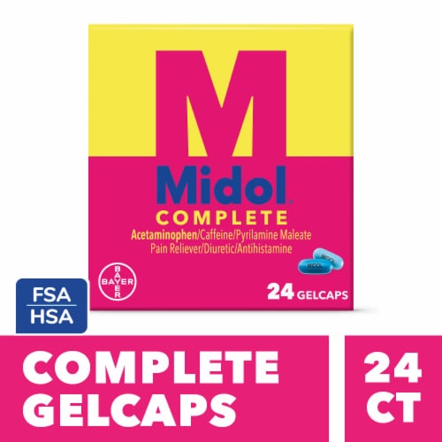Midol Complete Multi-Symptom Period Relief Acetaminophen Gel Caps Perspective: front