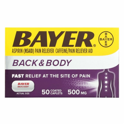Bayer Extra Strength Back & Body Coated Aspirin Caplets 500 mg Perspective: front