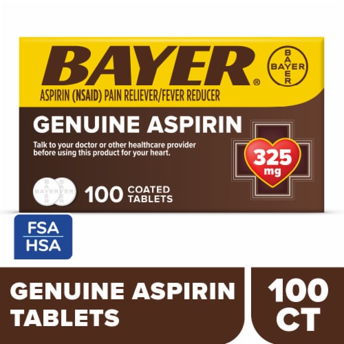 Bayer® Genuine Aspirin Pain Reliever/Fever Reducer Coated Tablets Perspective: front