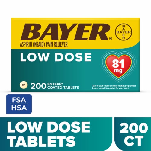Bayer Aspirin Regimen Low Dose Pain Reliever 81mg Enteric Coated Tablets Perspective: front